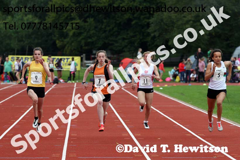 Womens and Girls 100 metres at the Northern Inter-Counties under-17s and 15s at Witton Park, Blackburn. Photo: David T. Hewitson/Sports for All Pics